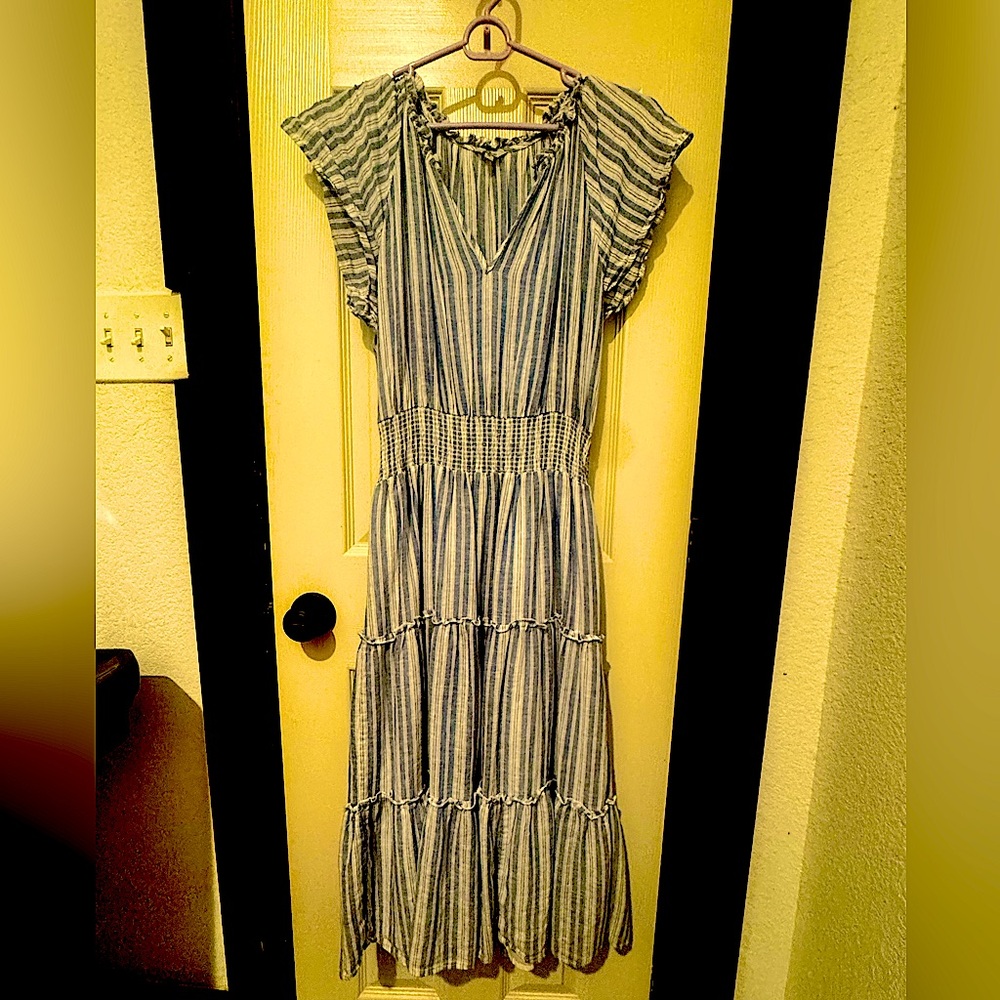 Blue Ruffled Tiered Midi Sundress